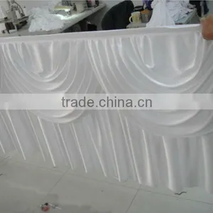 White Ice Silk Table Skirt With Tapes at Back With Detachable White Swag Table Sikrt thumbnail-1