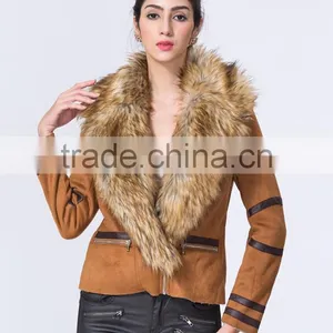 New Fashion Wholesale Clothing Manufacturers Women Suede Jacket With Fur Collar thumbnail-2