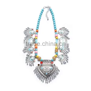 Europe and the United States Exaggerate the New Beads Chain Necklace Spring Summer Alloy Fan-shaped Pendant Vintage Jewelry thumbnail-2