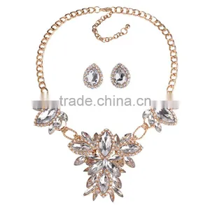 Women Fashionable Crystal Tear Drop Gems Pendant Choker Necklace Earrings Jewelry Set thumbnail-5