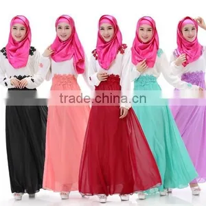 Beautiful Fashion Lace Long Sleeve Chiffon Ladies Muslim Dress thumbnail-1