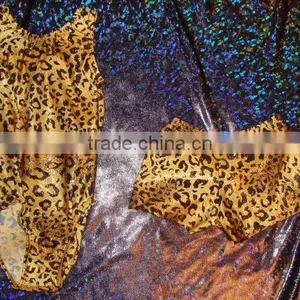 Gymnastics Leotard and Short Set for Babies, Toddlers, Girls Gold Cheetah Holographic Print thumbnail-1