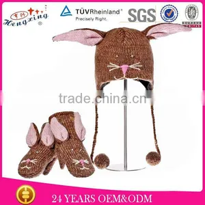 Bunny Fashion Winter 100% Wool Nepal Knitted Faux Fur Animal Hat thumbnail-1
