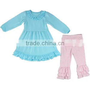 New Latest Children Girls Knit Cotton Costume Stripe Ruffle Pants Fall and Winter Christmas Outfits thumbnail-2