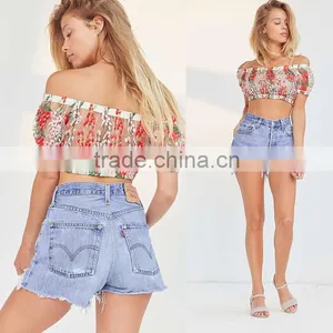 Sexy Mesh Embroidered Floral Tops off Shoulder Ladies Blouse thumbnail-6