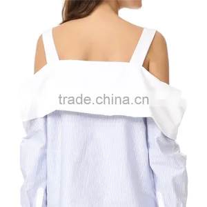 OEM Hot Ladies Turn Collar Fresh Color Poplin Skirt Office Blouse thumbnail-4