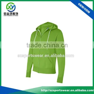 Sexy Green Color Eco Friendly Cotton Lycra Wholesale Plain Zip Hoodies thumbnail-1