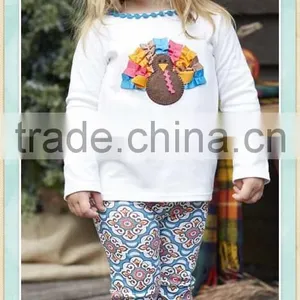 Baby Clothes Turkey Embroidered T-shirt Thanksgiving Outfit Children's Fall Boutique Clothes Wholesale Latest Shirt Designs thumbnail-1
