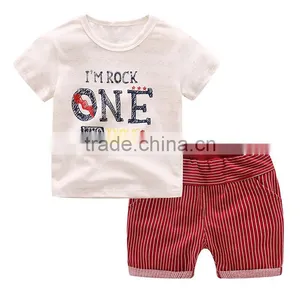 Wholesale 100% Cotton Striped Children's Boy Baby Clothes Set Kids t Shirt Beach Wear Set thumbnail-4