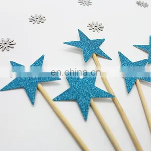 Cheap Blue Stars Paper Cupcake Toppers Birthday Cake Decorations thumbnail-4