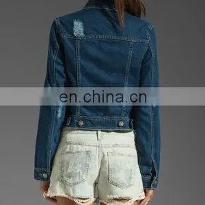 Wholesale Long Sleeve Denim Jacket Button Wash Light Blue Oversize Women Denim Jacket thumbnail-3