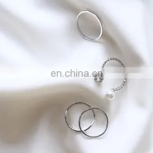 4PCS/Set Gold Plated Minimalist Pearl Diamond Mix Design For Women Knuckle Ring Set thumbnail-5