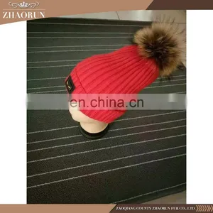 Fashionable Winter Knitting Wool Hat Real Fur Pompom Hat for Girl thumbnail-5