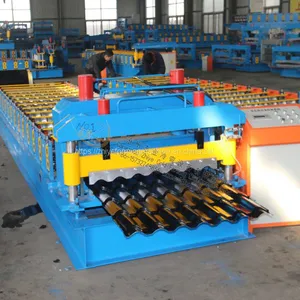 PLC Controlling Zinc Glazed Roofing Tile Roll Forming Machine thumbnail-5