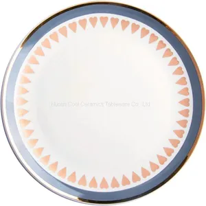 Wholesale Exquisite Fancy Golden Heart Shape Decal Round Ceramic Soup Bowl thumbnail-1