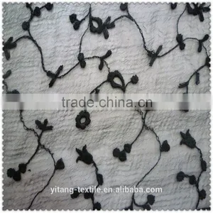 Embroidered Black Small Flower Chiffon Fabric thumbnail-1