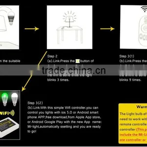 50000 Hours Lifespan 9W RGBW Mi.light E27 WiFi LED Bulb 6000-6500K Color Temperature Adjustable With Free Remote Android IOS APP thumbnail-1
