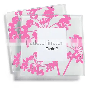 Square Silk Screen Printed Pink Photo Insert Coaster Glass Photo Coaster thumbnail-1
