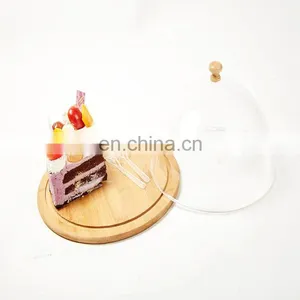 Hot Sale Eco-friendly Bamboo Cake Storage Tray,Bamboo Food Serving Tray With Acrylic Cover Pantry Organizer Kitchen & Tabletop thumbnail-2