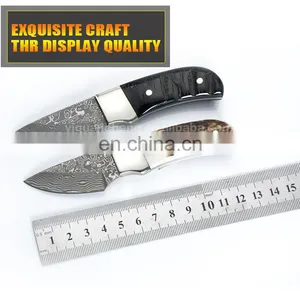 Hot Sales Damascus Hunting Camping Knife With Antler Handle Black ox Horn Handle thumbnail-2