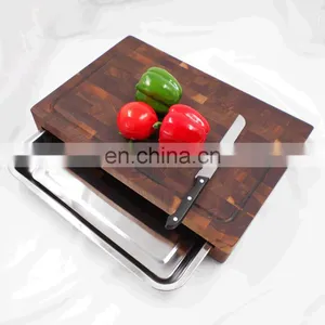 Extra Large Walnut Chopping Board Cutting Board With Stainless Steel Tray thumbnail-4