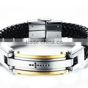 2016 Trendy Genuine Leather Bracelets 316L Stainless Steel Man Bracelet Paypal Accept thumbnail-1
