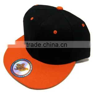 Wool Blend Snapback Two-Tone Snap Back Hat Baseball Cap-Black Orange thumbnail-1