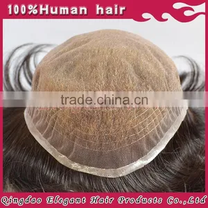 2015 Qingdao Hairpiece Factory Unprocessed Bleach Knots Full Swiss Lace India Hair Men Toupee thumbnail-1