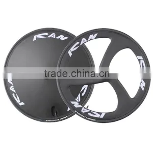 2016 700C Road Bike Front 3 Spokes Clincher 3s Wheels Rear Carbon Clincher Disc Wheelset Fit for Road TT Bike thumbnail-1