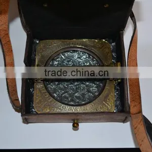 NAUTICAL BRASS FOLDING SQUARE ANTIQUE BRASS MAGNIFYING GLASS WITH LEATHER CASE NMG002 thumbnail-4