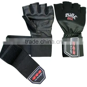 Leather Weight Lifting Gloves Wide Wrist Wrap Gloves thumbnail-2