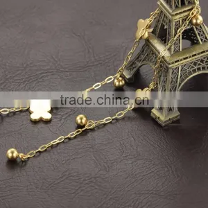 Lucky 18K Gold Plated Stainless Steel Four Leaf Charm Anklet Ankle Bracelet thumbnail-2