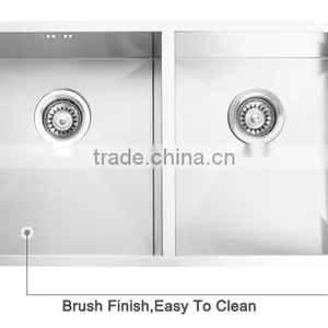 One Piece Wash Tank CUPC Certification SUS304 Handmade Kitchen Sink With Double Bowl Under Counter thumbnail-6
