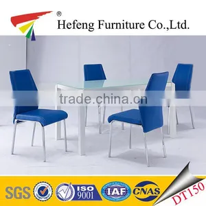 Latest Table Strong Tube White Painting Glass Dining Table With Blue Chairs thumbnail-1
