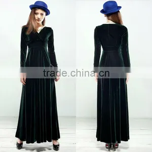 2014 Long Sleeve Velevt Evening Dresses Elegant Purple Long Dresses Long Sleeve Velevt Evening Dresses of Velvet Dresses thumbnail-6