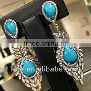 2013 Modern Design Earring Zirconia Silver With Smooth Turquoise Stone thumbnail-1