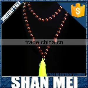 Fashion Necklace Double Layer Wood Beads Chain Necklace With Fluorescent Green Tassel thumbnail-1