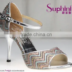 Suphini Silver Fabric Small Order Latin Tango Dance Shoes thumbnail-1