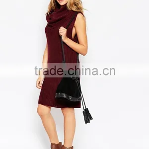 Sleeveless Chunky Knit Sleeveless Cowl Neck Sweater Dress thumbnail-2