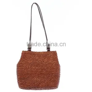 Women Retro Wooden Beads Beach Shoulder Bag Trend Bolsas Femininas Straw Woven Bags Tote Handbag thumbnail-4
