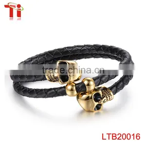 Wholesale 2016men's Genuine Braided Leather Bracelet, 316L Stainless Steel Jewelry Bracelet, Charm Skull Bracelet Jewelry Making thumbnail-1