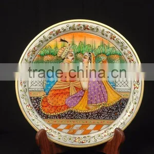 Indian Marble Handicraft Religious Gift Decor Miniature Painting Royal King and Queen Love Sceen thumbnail-2