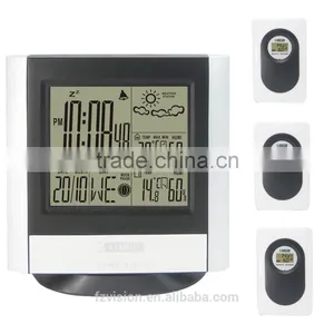 Black Wireless Weather Station Kit With Indoor Outdoor Digital Thermometer Hygrometet Weather Forecast Clock 3 Tramsmitters thumbnail-1