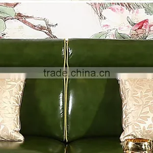 Country Style Wooden And Genuine Leather Sofa Set With Peacock Pattern, Neo Classic Living Room Set(MOQ=1 SET) thumbnail-3