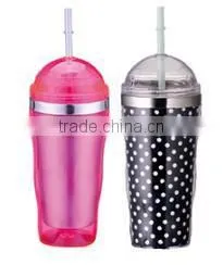 450ml Stainless Steel Inner Steel Outer Plastic Double Layer Cup With Straw thumbnail-3