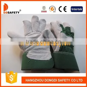 DDSAFETY 2017 Hot Sale In Cow Split Leather Glove Full Palm Green Cotton Drill Back thumbnail-1