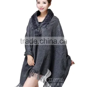 CX-B-P-34A Fur Trimmed Cape Fashion Fur Pashmina Shawl thumbnail-5