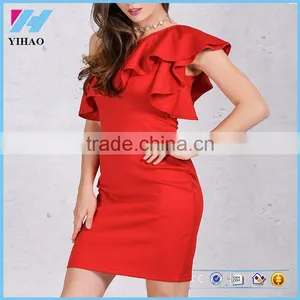 Autumn Sexy Ruffles Black Women Short Dress One Shoulder White Bodycon Dress Sleeveless Party Vestidos Winter Dress thumbnail-1