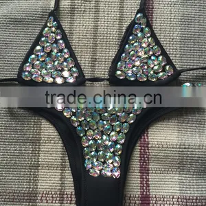 M858 Runwaylover2016 Ladies Sexy Black Dazzling Diamond Bikini Swimwear thumbnail-1
