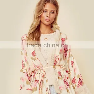 Fall 2018 Shearling Coat Femme Floral Print Robe Women's Kimono thumbnail-5